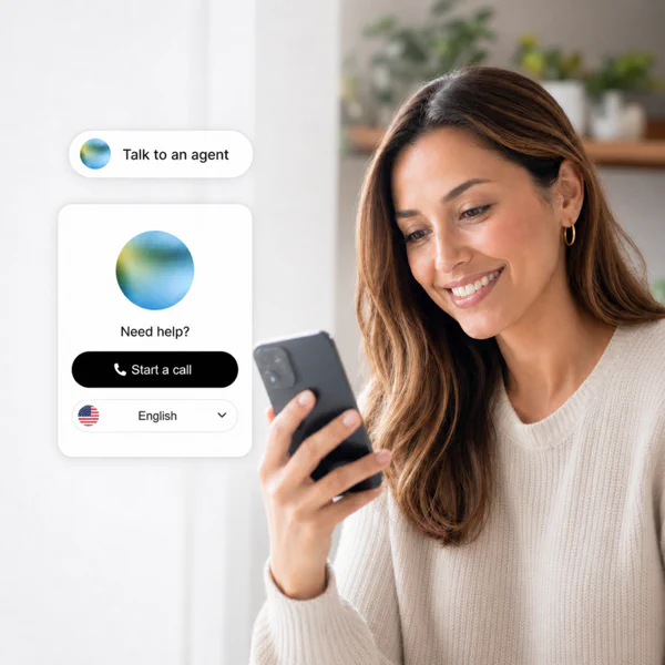 A confident customer starting a voice conversation with an AI concierge
